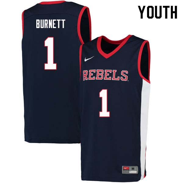 Deandre Burnett Ole Miss Rebels NCAA Youth Navy #1 Stitched Limited College Football Jersey CFP0458TL